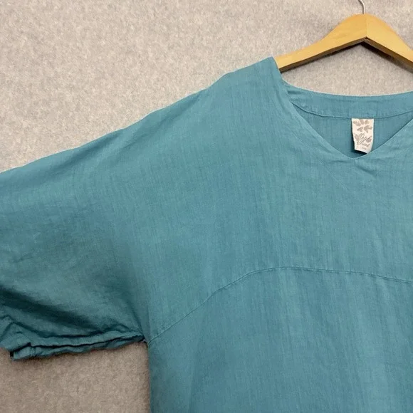 Match Point USA Linen Tunic Top Teal Boho Lagenlook Womens XL Oversized *Flaw - Picture 4 of 7